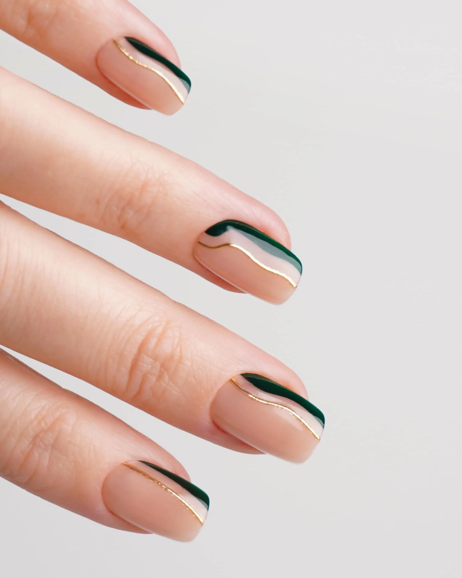 Gold Green Slate Swirl Corte Quadrate Press Ons in Soft Gel - Image 2