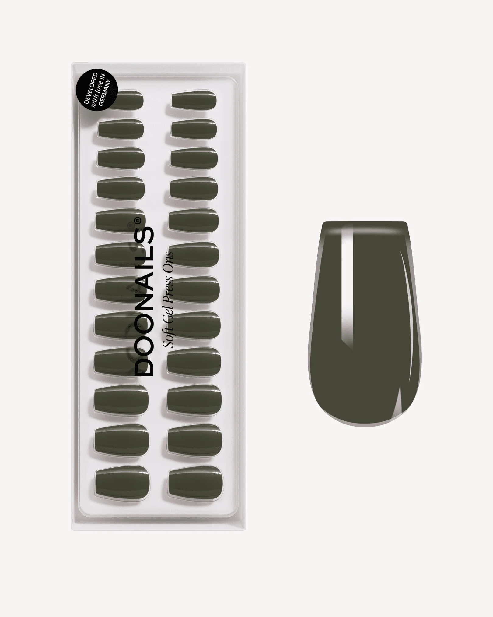 Khaki Corte Coffin Press Ons in Soft Gel