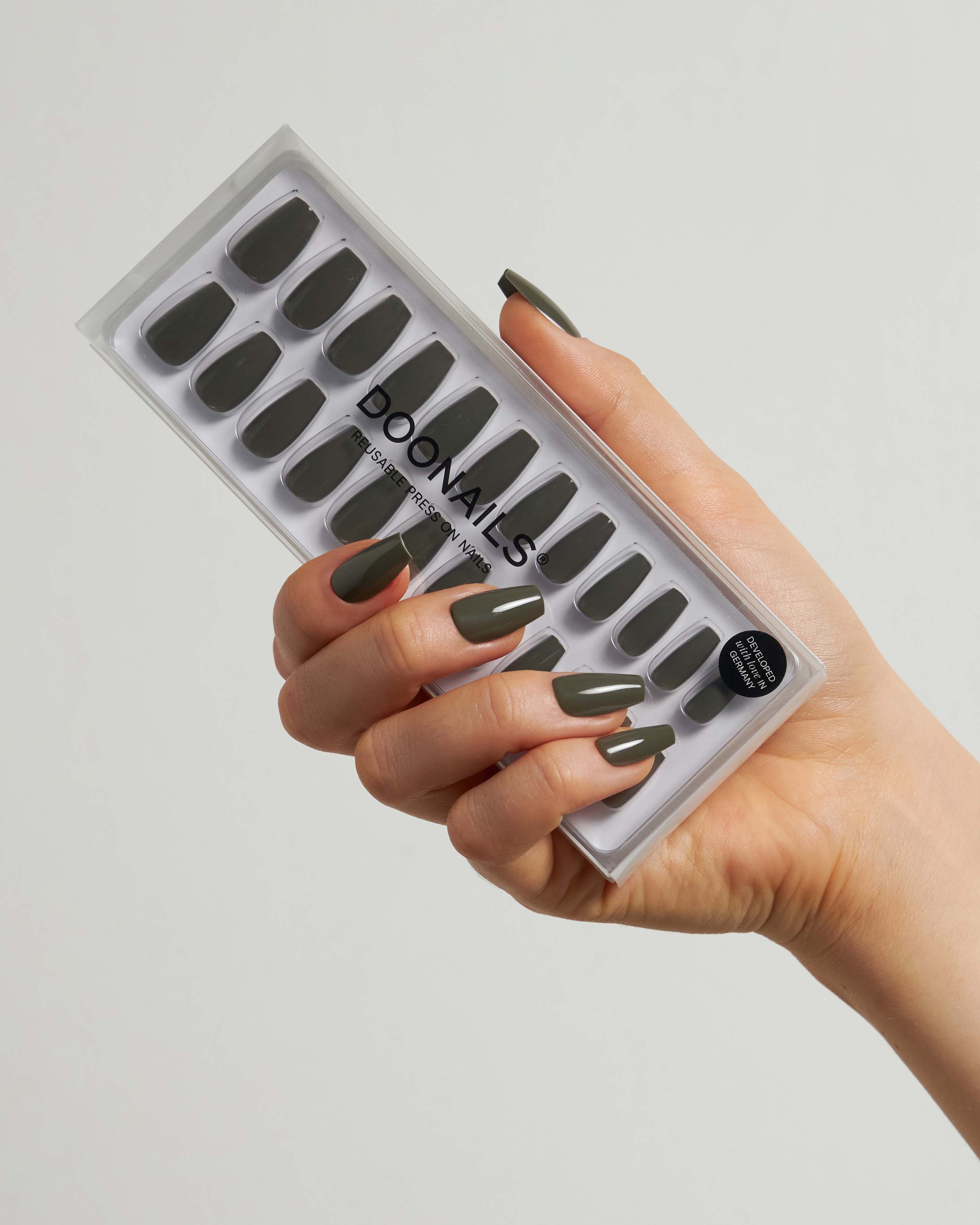 Khaki Corte Coffin Press Ons in Soft Gel - Image 3