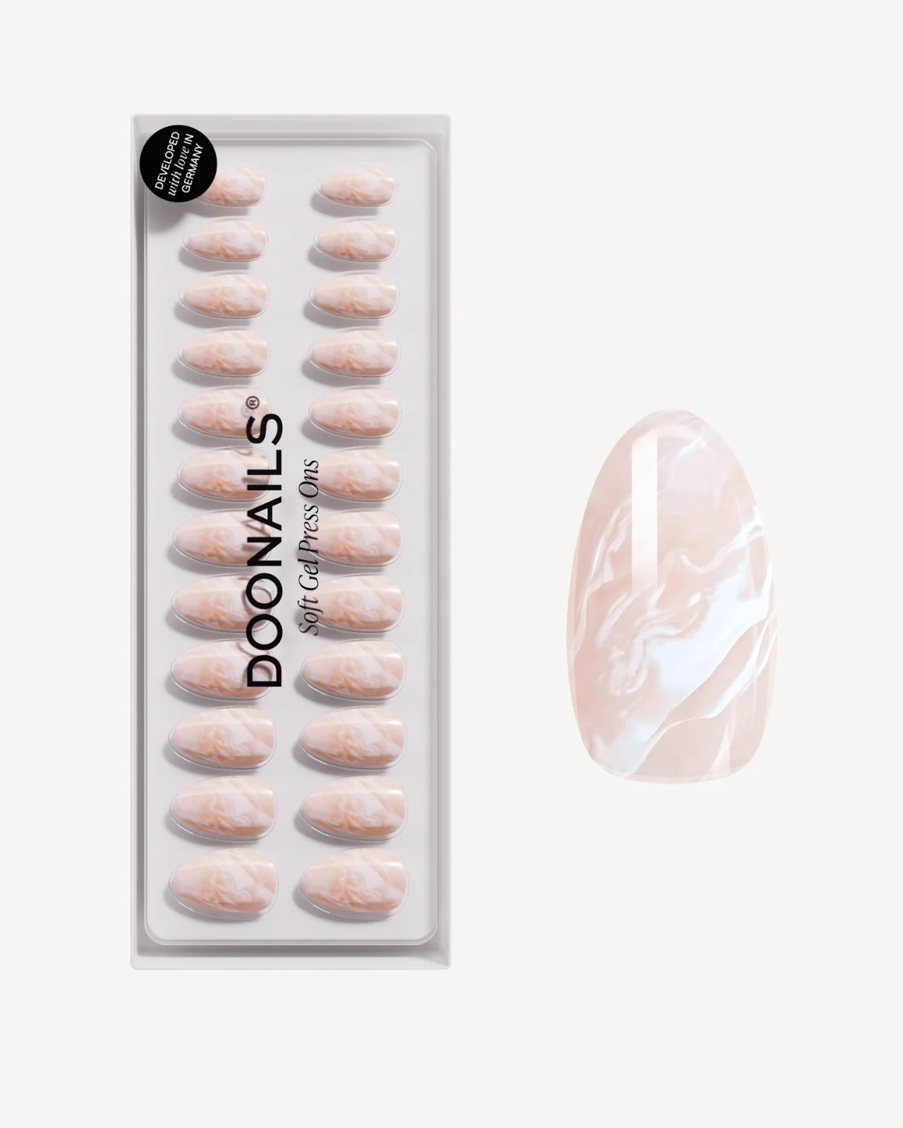 Nude Marble Corte Mandorla Press Ons in Soft Gel