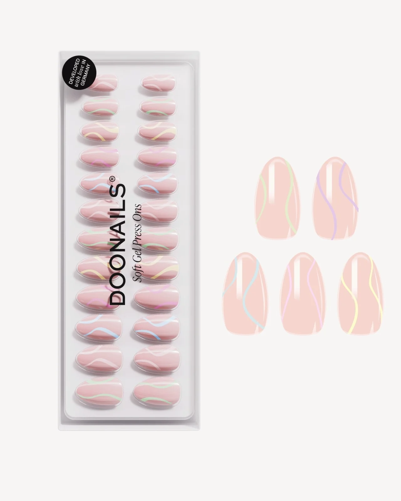 Pastel Swirl Corte Mandorla Press Ons in Soft Gel