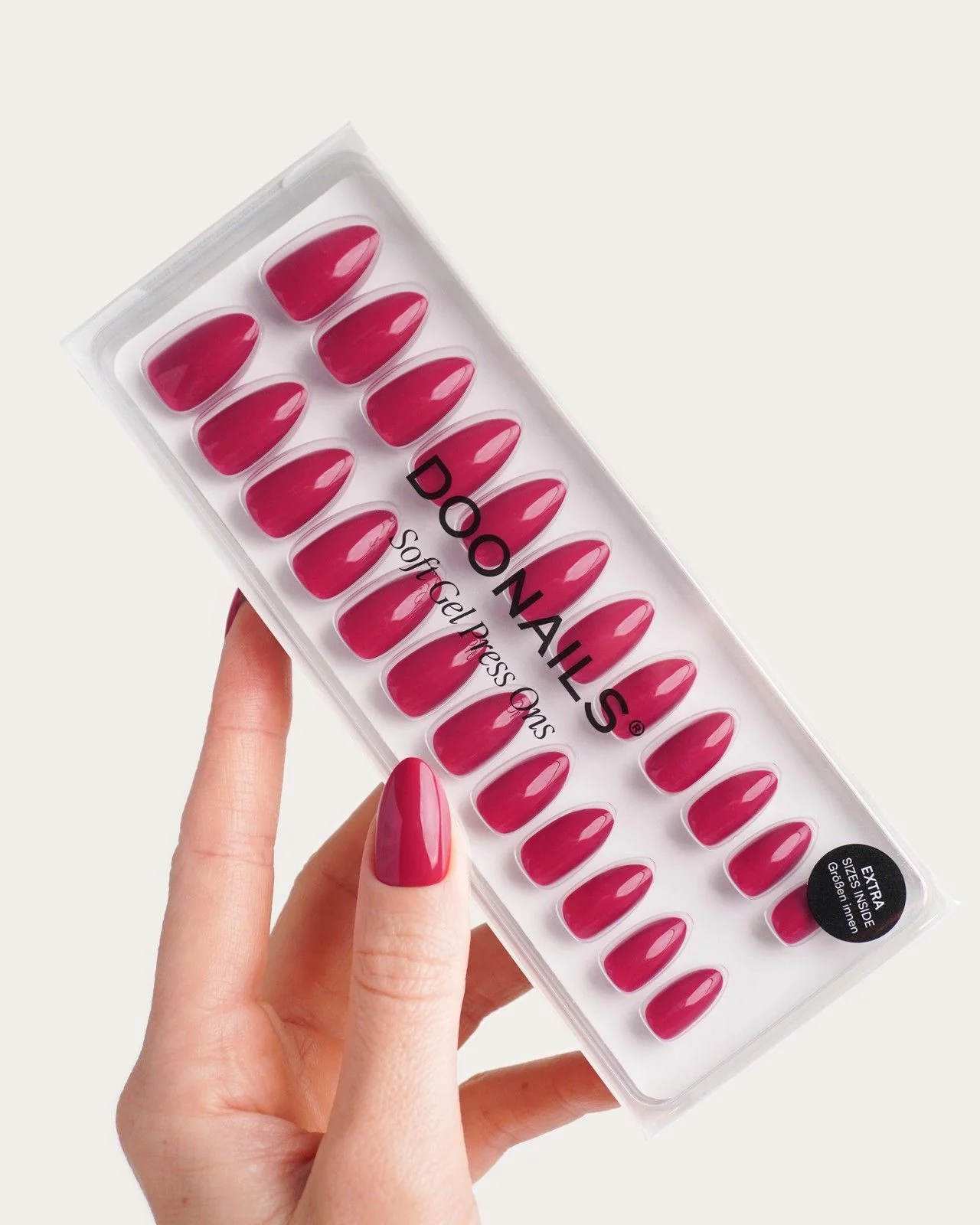 Raspberry Corte Mandorla Press Ons in Soft Gel - Image 3