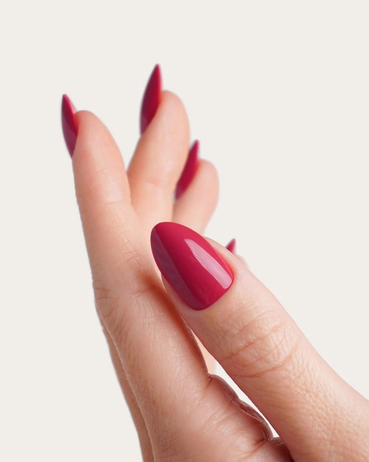 Raspberry Corte Mandorla Press Ons in Soft Gel - Image 4