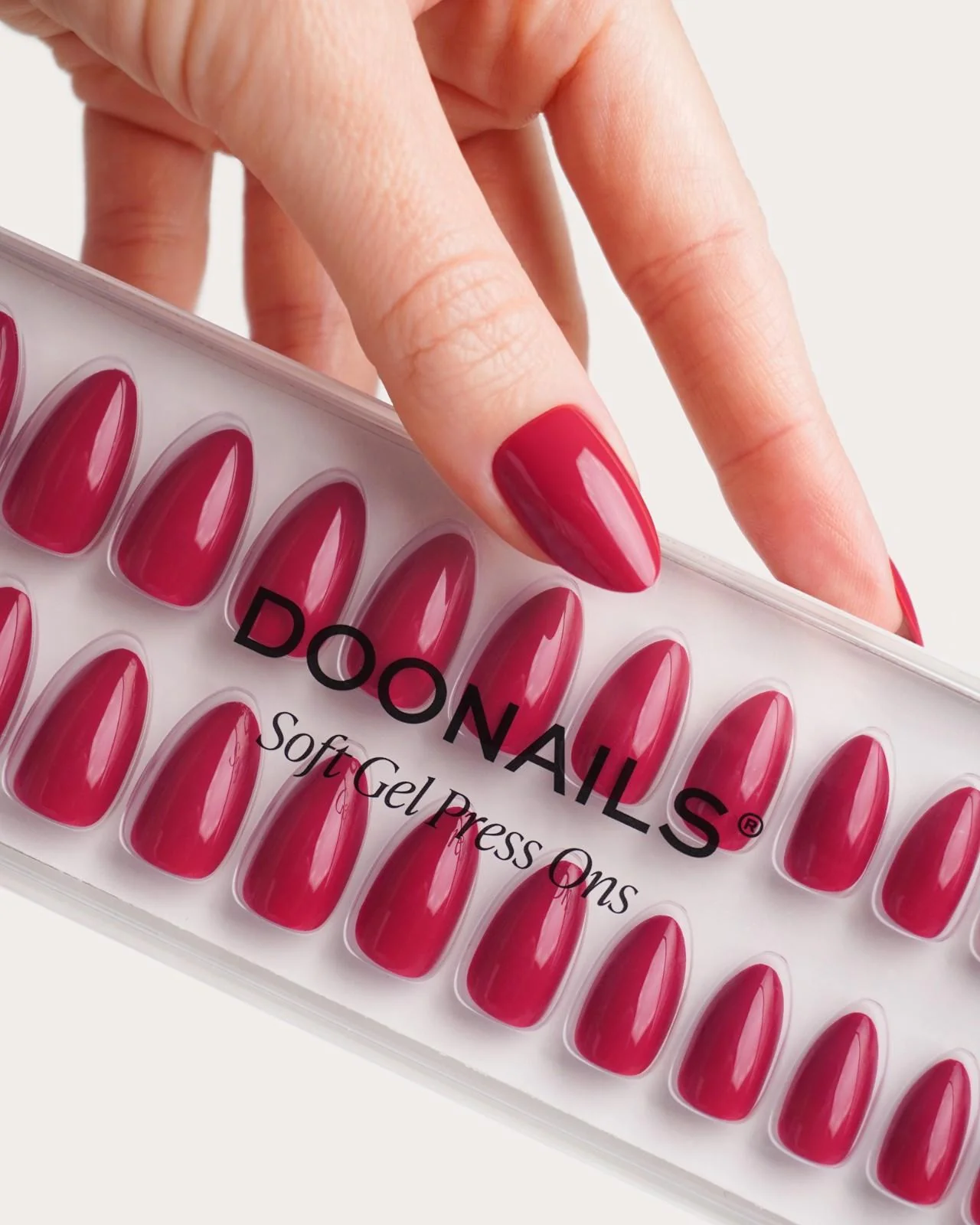 Raspberry Corte Mandorla Press Ons in Soft Gel - Image 5